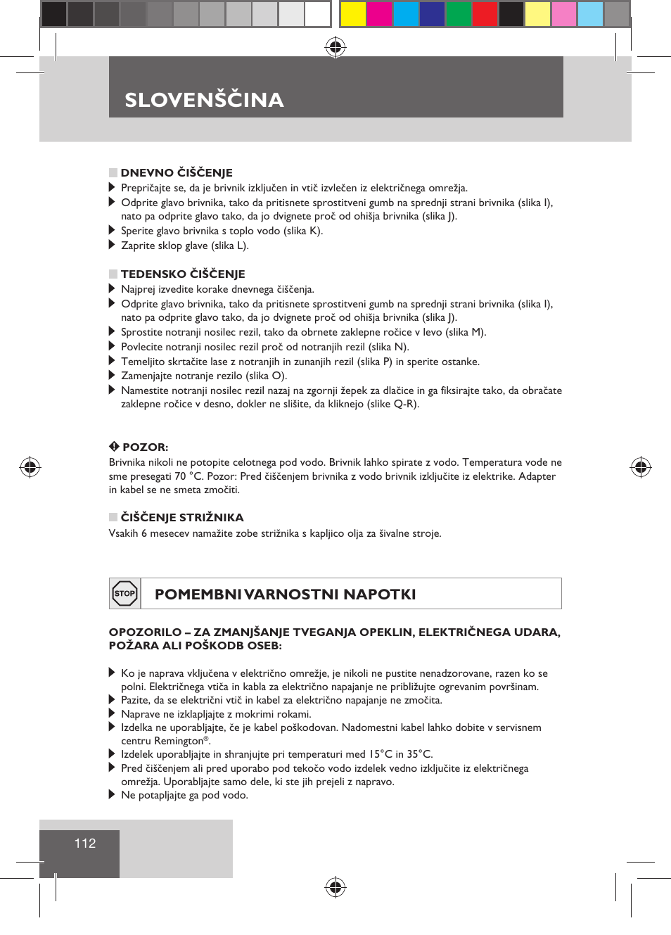 Slovenščina, Pomembni varnostni napotki | Remington R7130 User Manual | Page 114 / 129