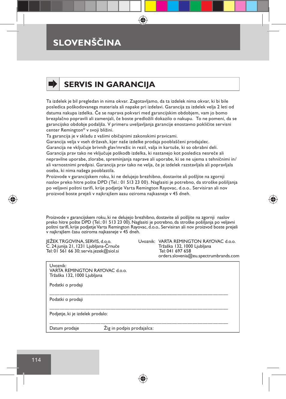 Slovenščina, Servis in garancija | Remington R7130 User Manual | Page 116 / 129