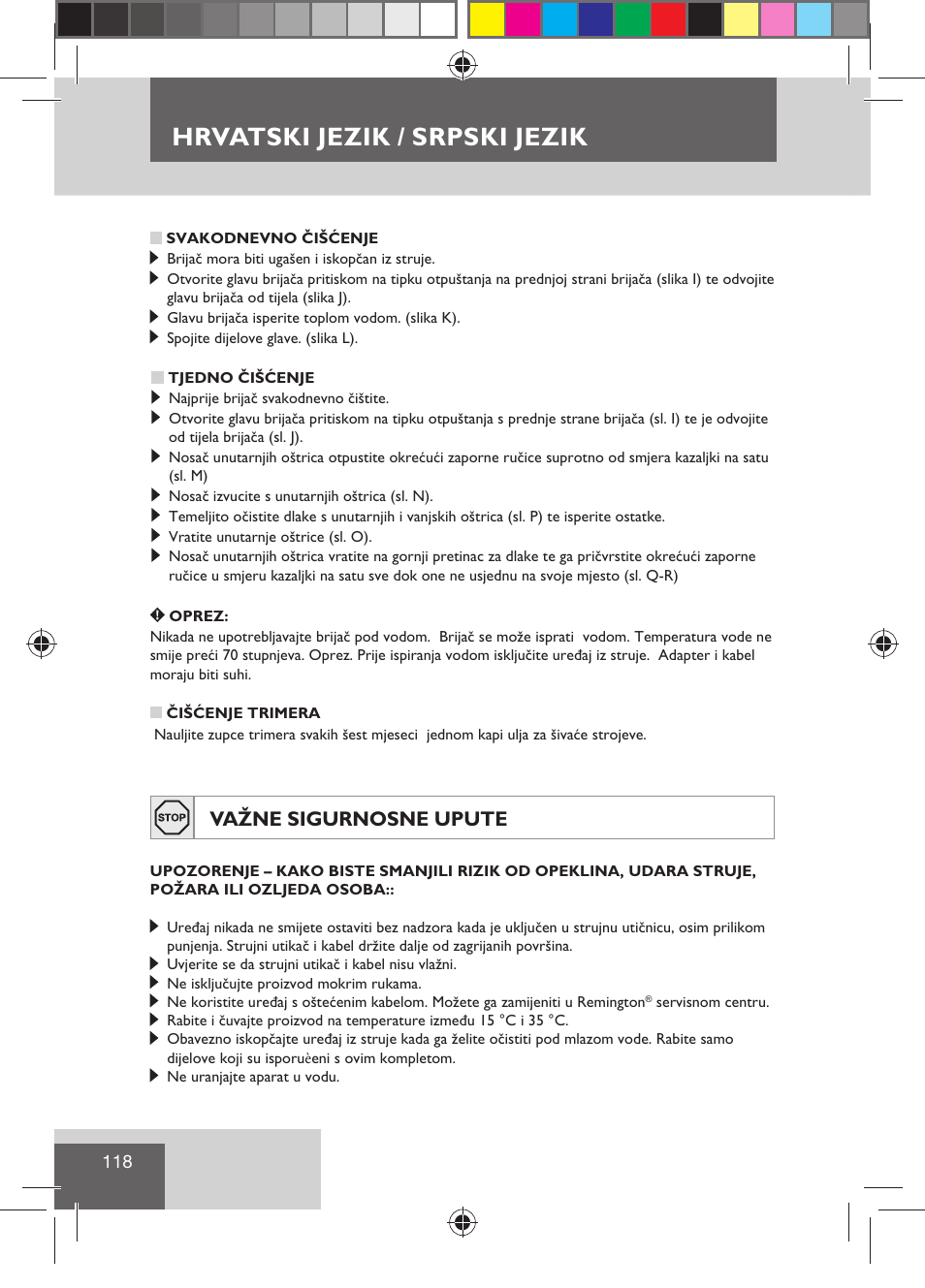 Hrvatski jezik / srpski jezik, Važne sigurnosne upute | Remington R7130 User Manual | Page 120 / 129