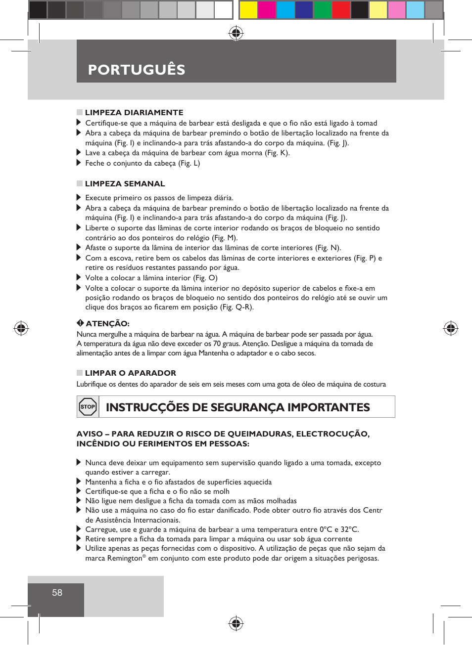 Português, Instrucções de segurança importantes | Remington R7130 User Manual | Page 60 / 129