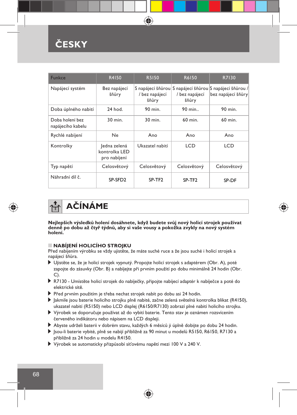 Česky, Ačínáme | Remington R7130 User Manual | Page 70 / 129