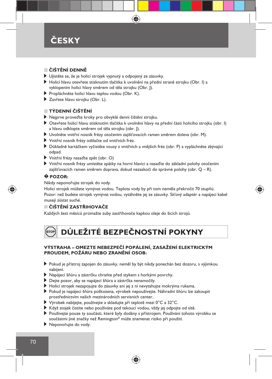 Česky, Důležité bezpečnostní pokyny | Remington R7130 User Manual | Page 72 / 129