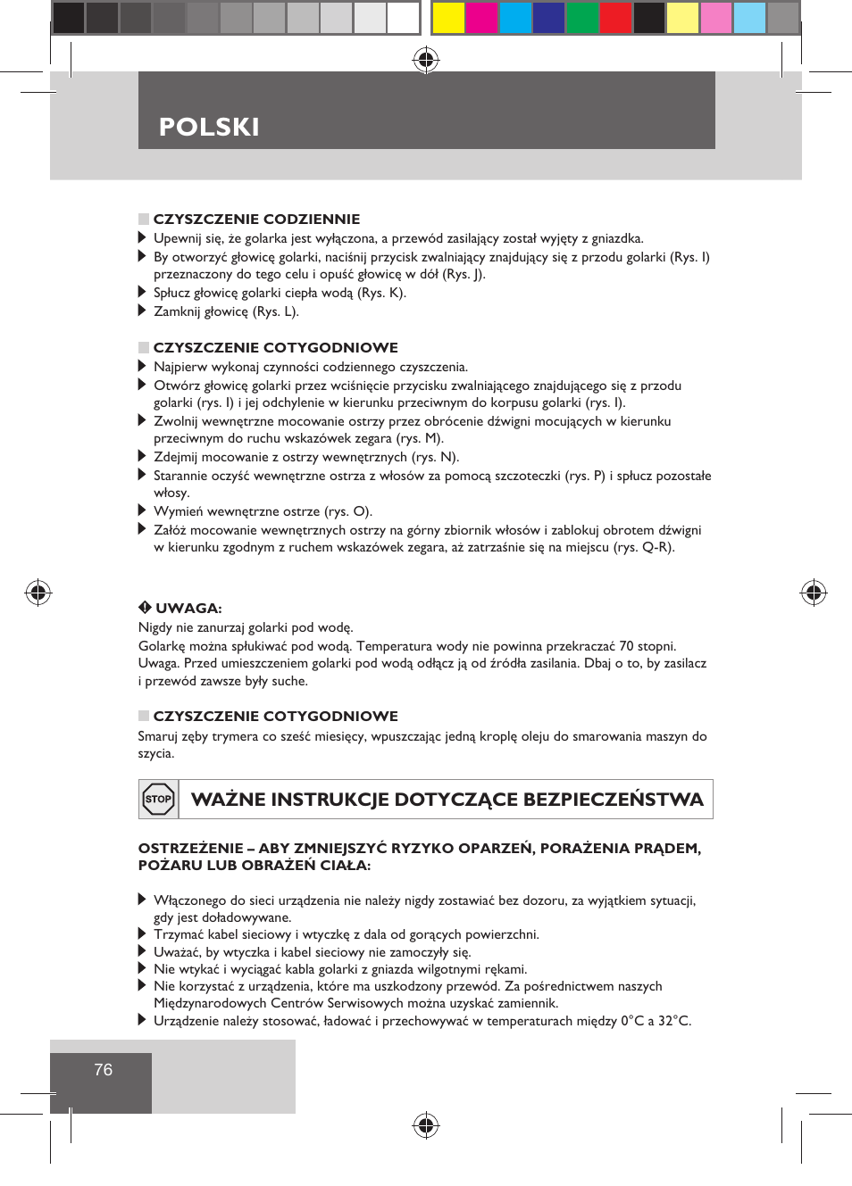Polski, Ważne instrukcje dotyczące bezpieczeństwa | Remington R7130 User Manual | Page 78 / 129