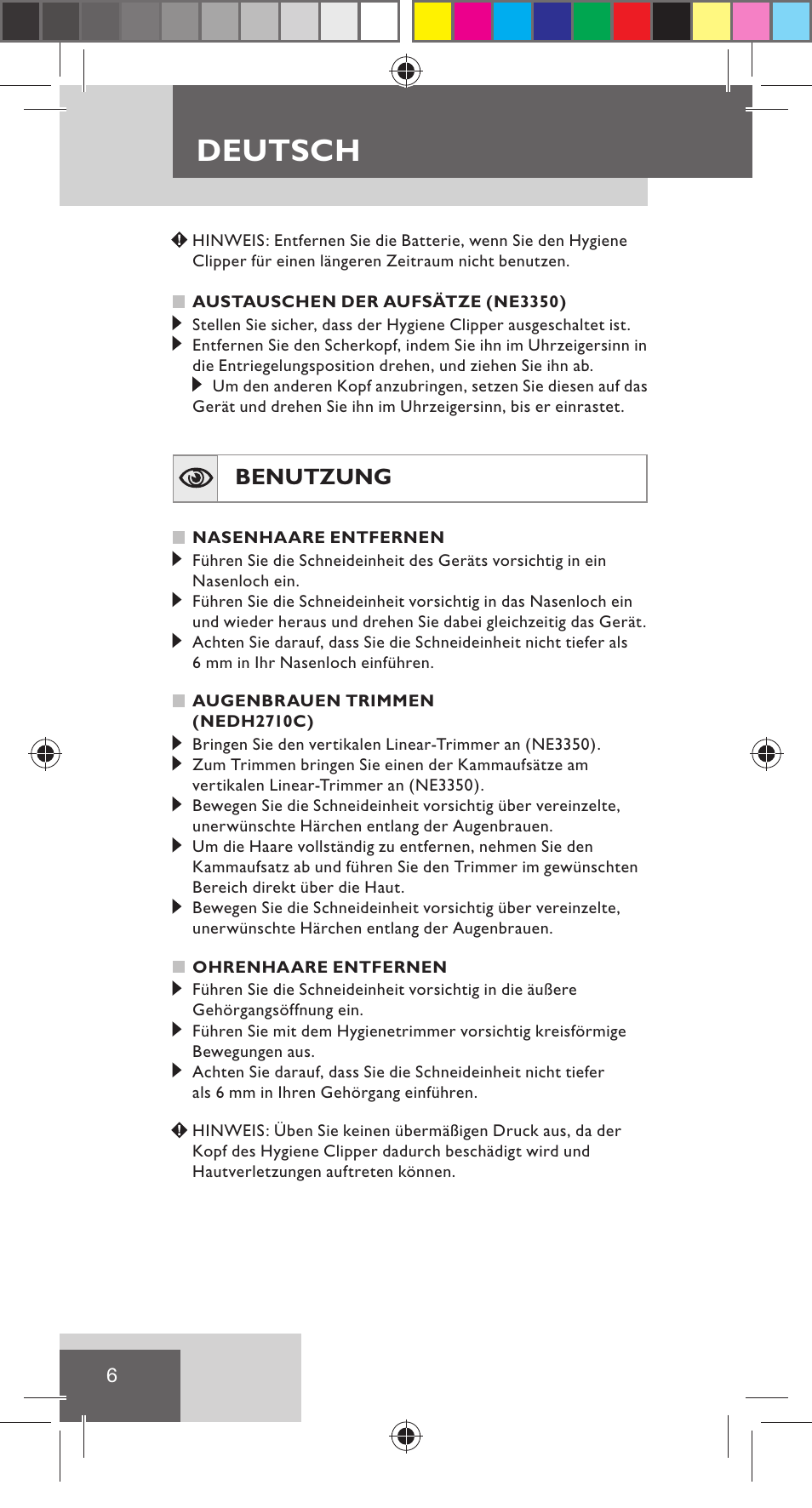 Deutsch, Benutzung | Remington NE3350 User Manual | Page 13 / 96