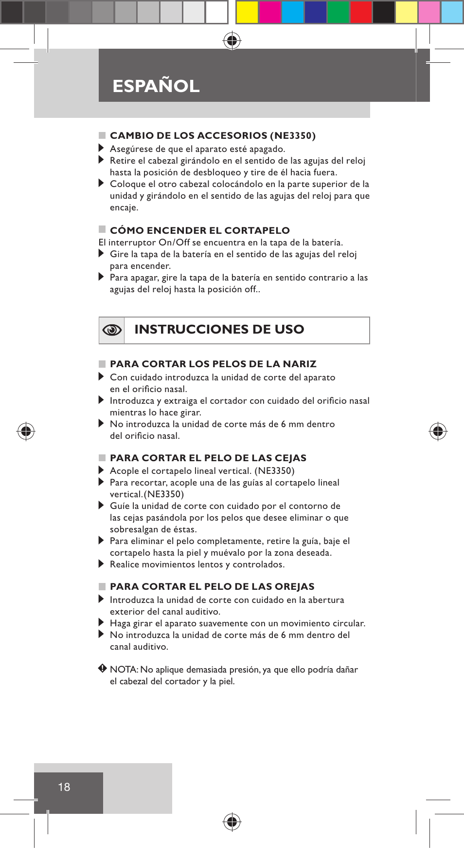 Español, Instrucciones de uso | Remington NE3350 User Manual | Page 25 / 96