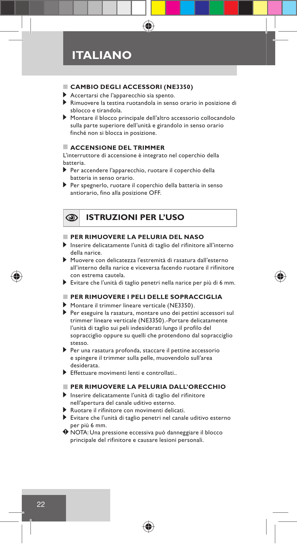 Italiano, Istruzioni per l’uso | Remington NE3350 User Manual | Page 29 / 96