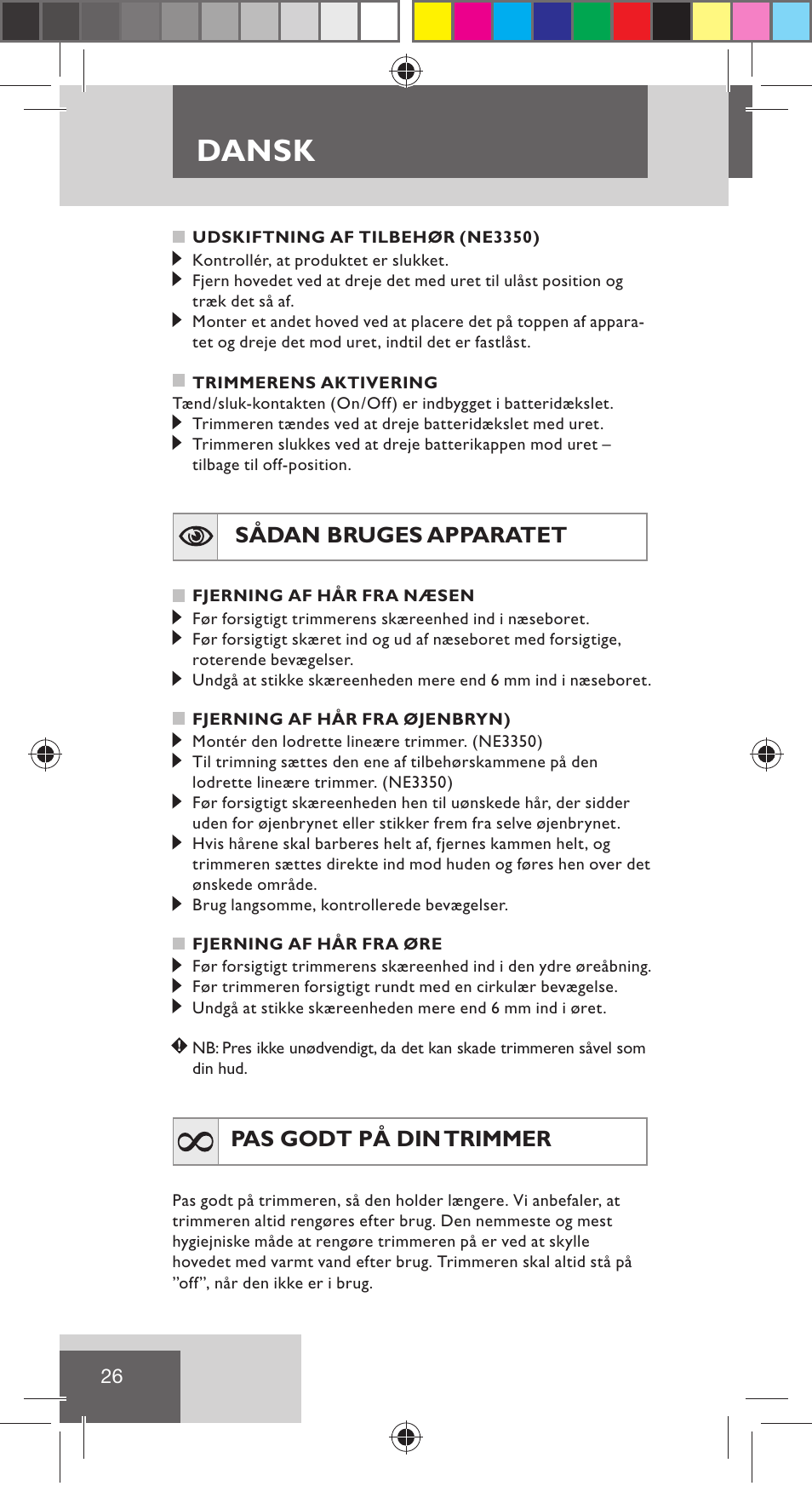 Dansk, Sådan bruges apparatet, Pas godt på din trimmer | Remington NE3350 User Manual | Page 33 / 96