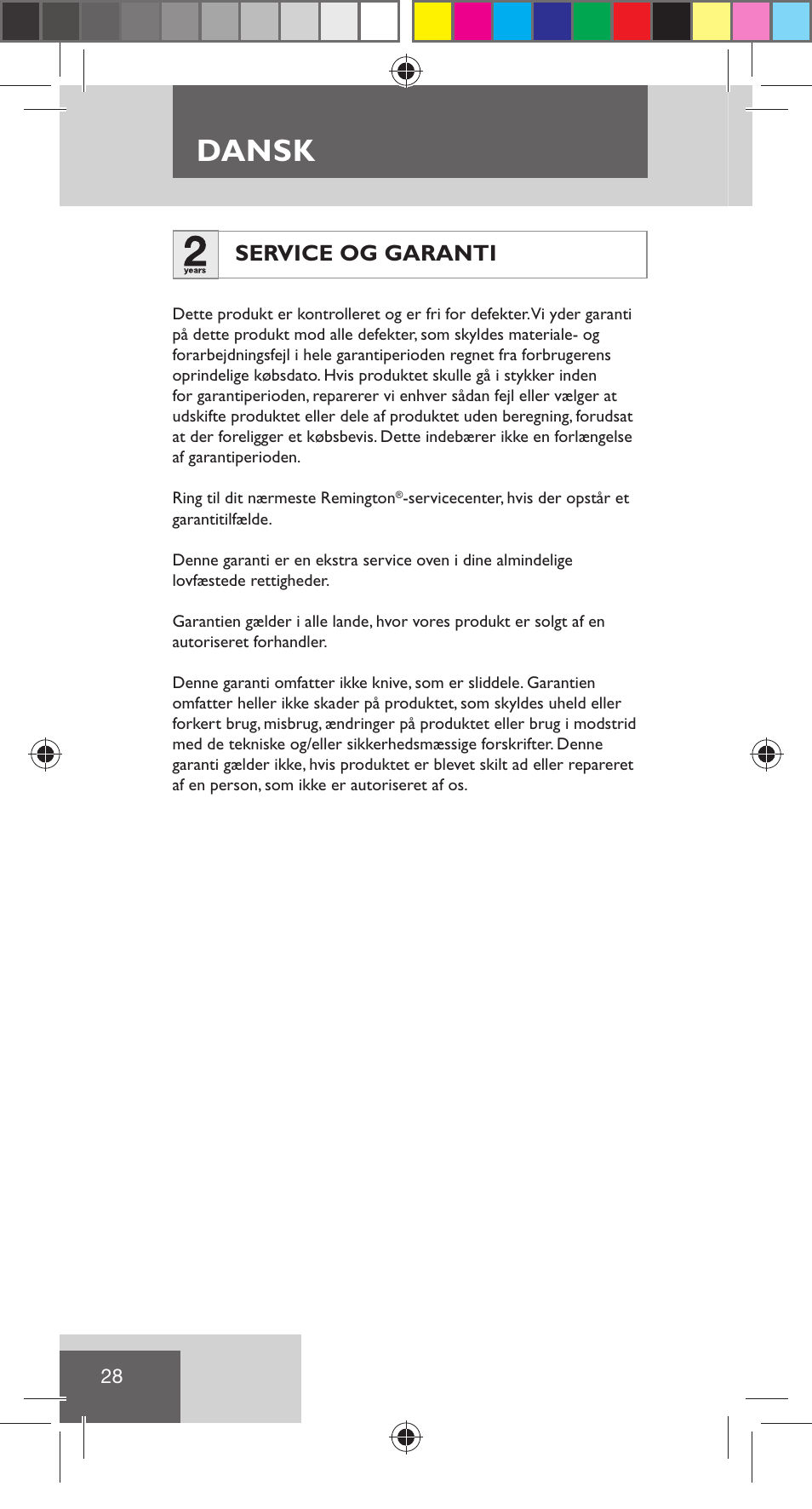Dansk, Service og garanti | Remington NE3350 User Manual | Page 35 / 96