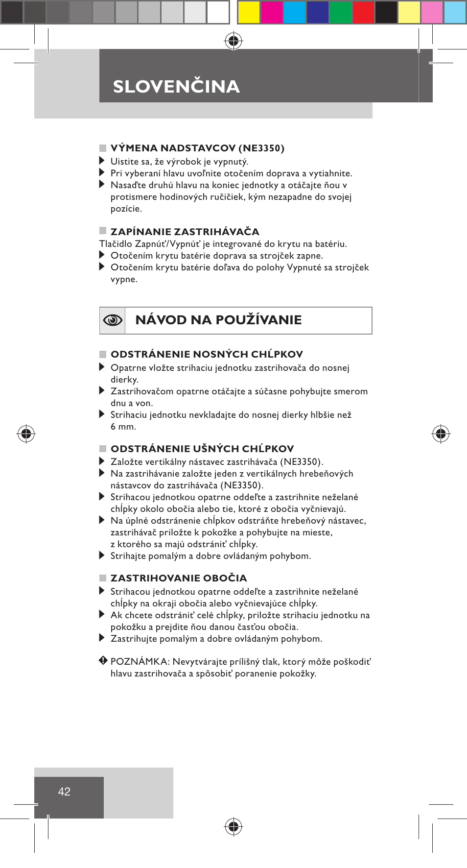 Sloven čina, Návod na používanie | Remington NE3350 User Manual | Page 49 / 96