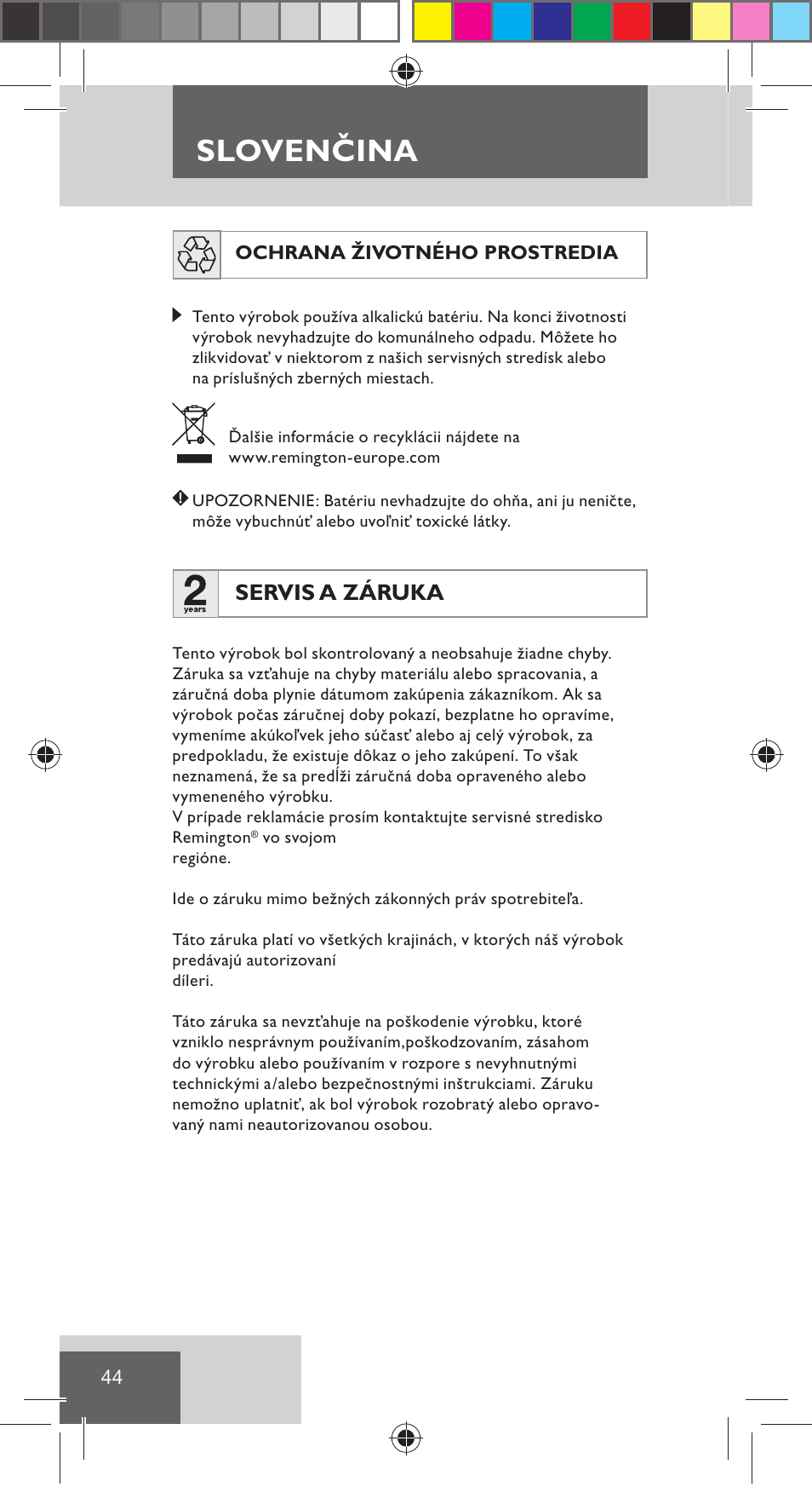 Slovenčina, Servis a záruka | Remington NE3350 User Manual | Page 51 / 96