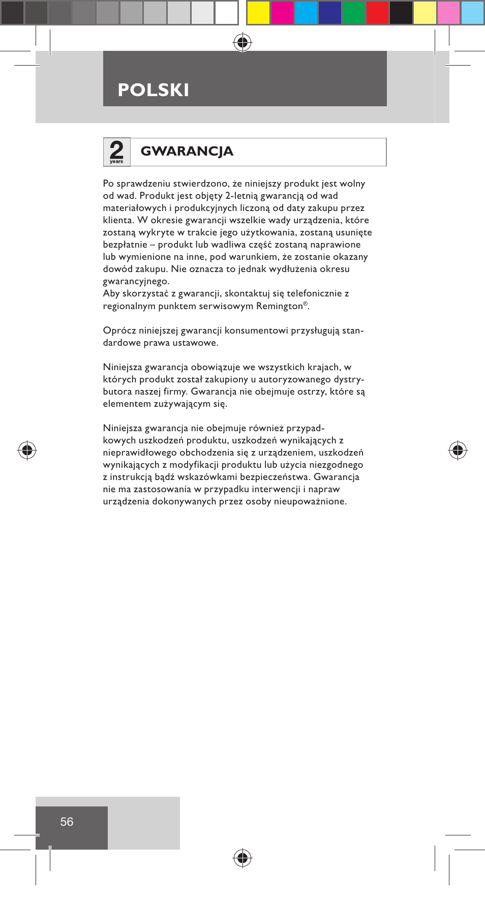 Polski, Gwarancja | Remington NE3350 User Manual | Page 63 / 96