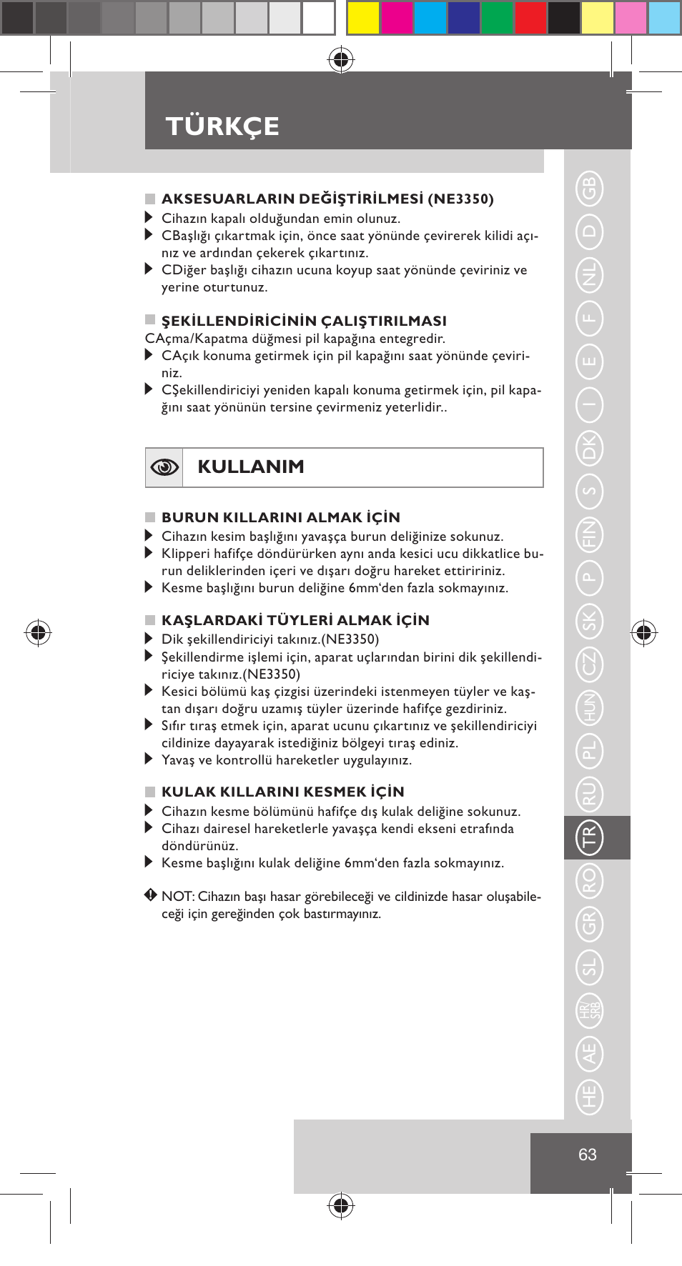 Türkçe, Kullanim | Remington NE3350 User Manual | Page 70 / 96