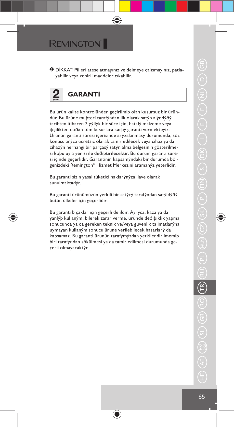 Garanti | Remington NE3350 User Manual | Page 72 / 96