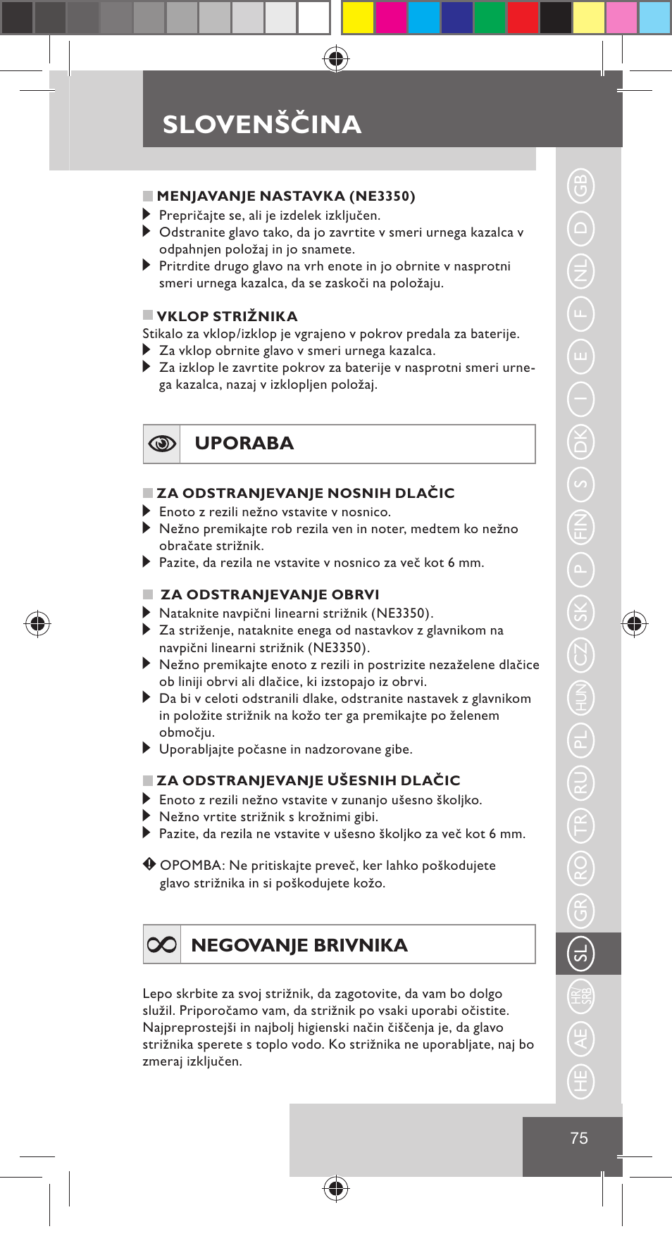 Slovenščina, Uporaba, Negovanje brivnika | Remington NE3350 User Manual | Page 82 / 96