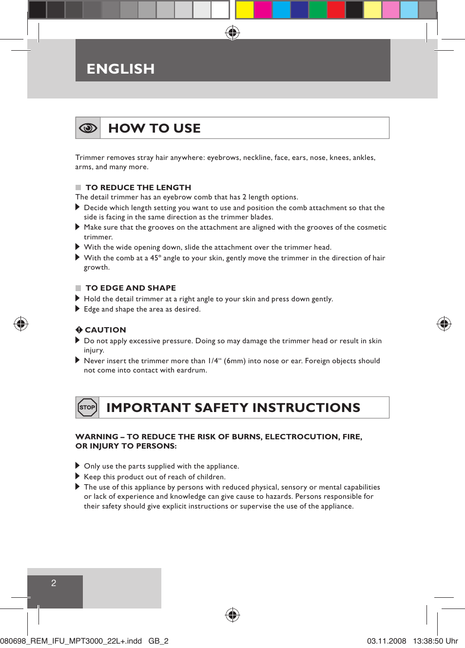 English, How to use, Important safety instructions | Remington MPT3000 User Manual | Page 4 / 70