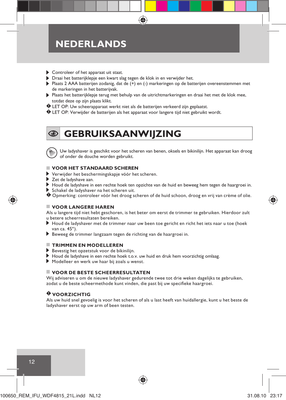 Nederlands, Gebruiksaanwijzing | Remington WDF4815C User Manual | Page 15 / 111