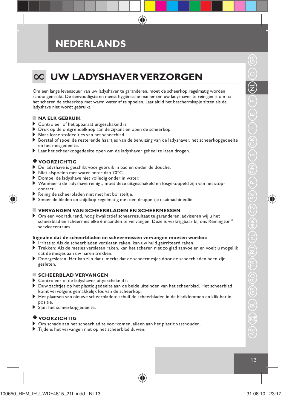 Nederlands, Uw ladyshaver verzorgen | Remington WDF4815C User Manual | Page 16 / 111