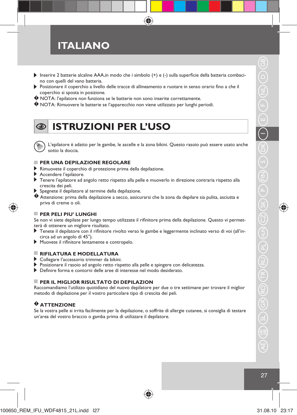 Italiano, Istruzioni per l’uso | Remington WDF4815C User Manual | Page 30 / 111