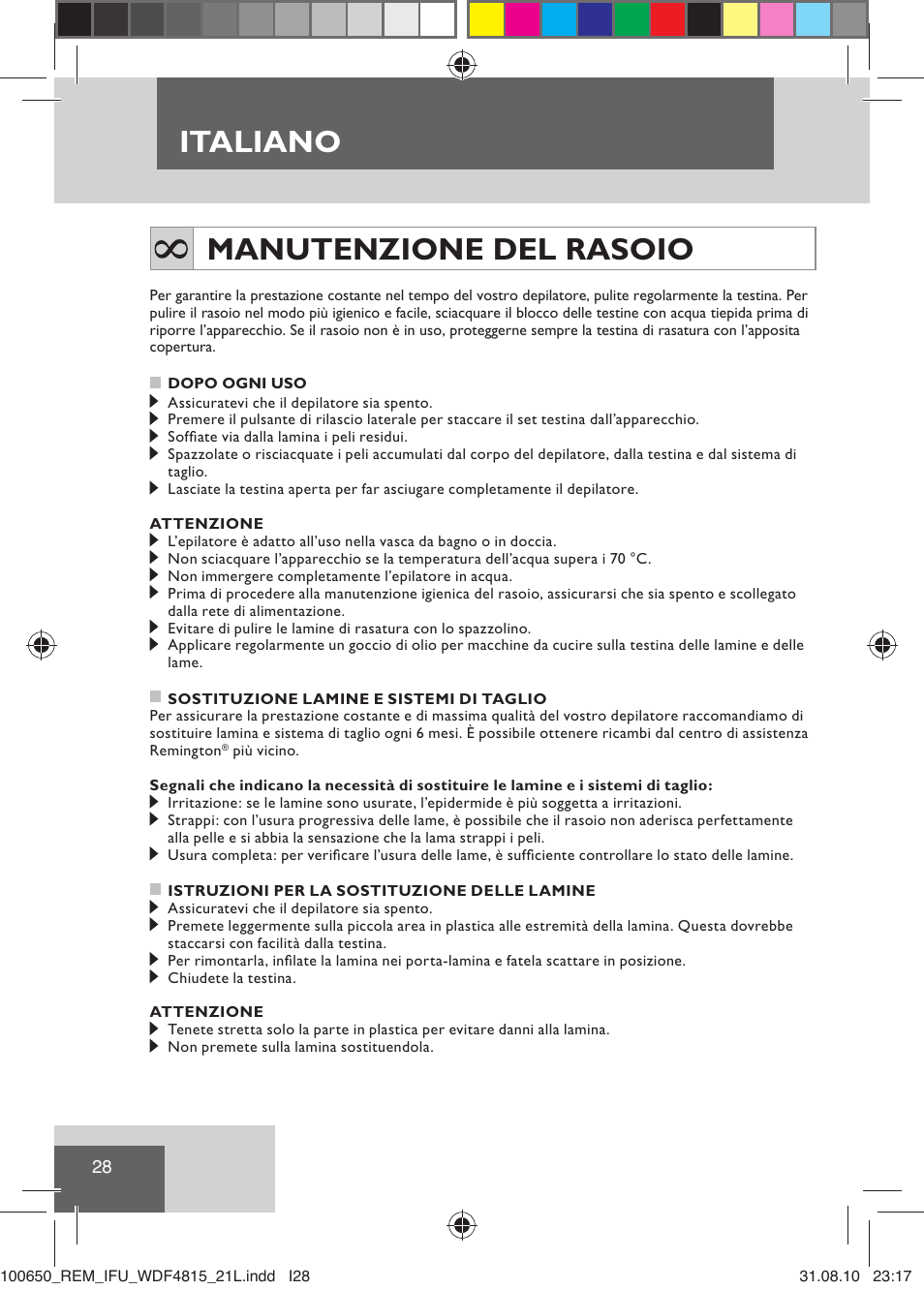 Italiano, Manutenzione del rasoio | Remington WDF4815C User Manual | Page 31 / 111