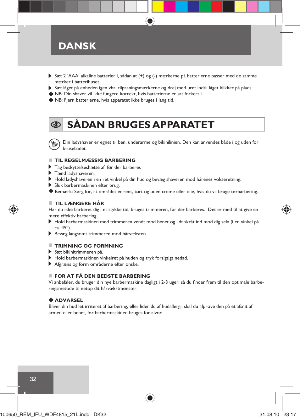 Dansk, Sådan bruges apparatet | Remington WDF4815C User Manual | Page 35 / 111