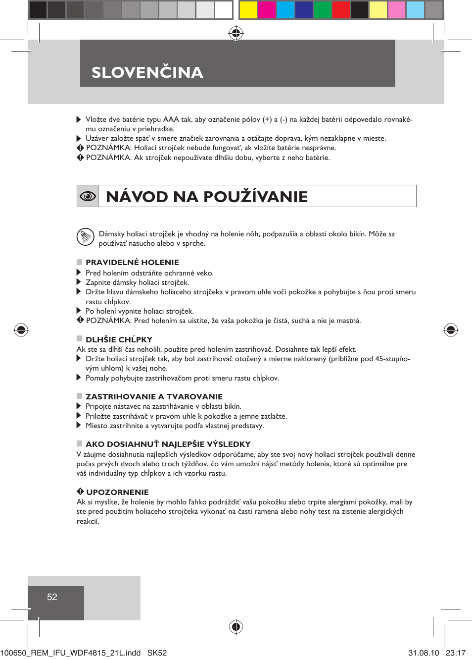 Slovenčina, Návod na používanie | Remington WDF4815C User Manual | Page 55 / 111