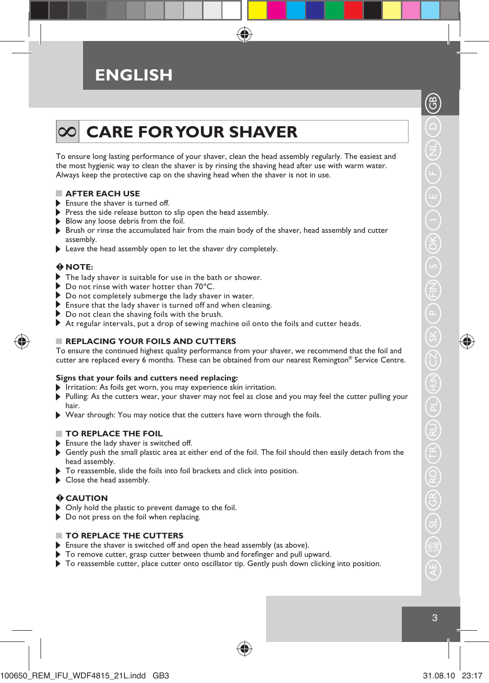 English, Care for your shaver | Remington WDF4815C User Manual | Page 6 / 111