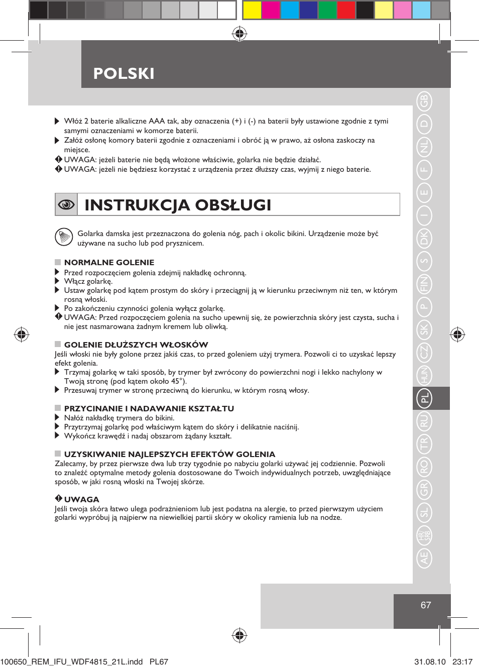 Polski, Instrukcja obsługi | Remington WDF4815C User Manual | Page 70 / 111