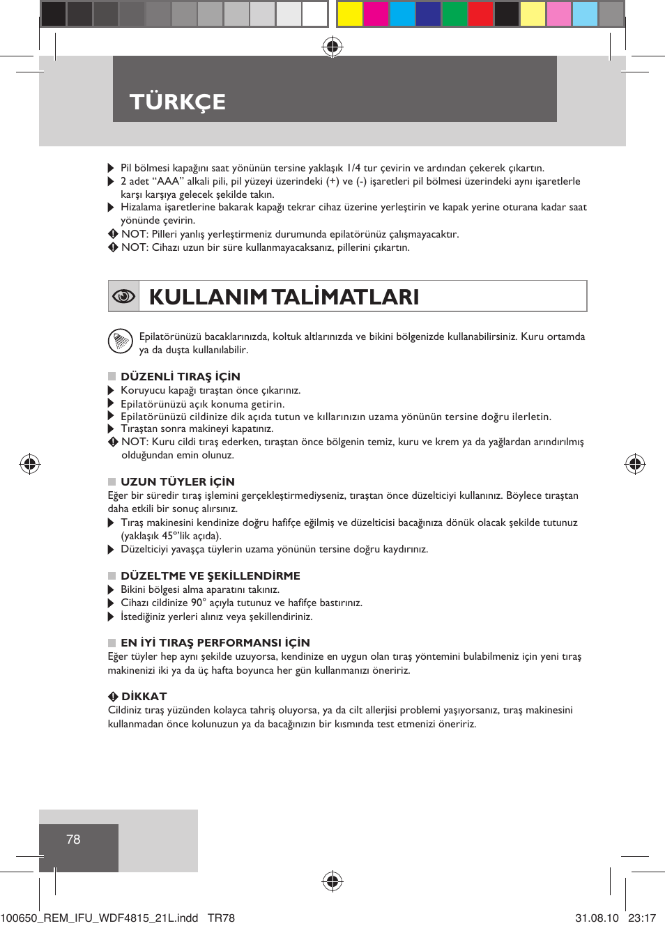 Türkçe, Kullanim talimatlari | Remington WDF4815C User Manual | Page 81 / 111