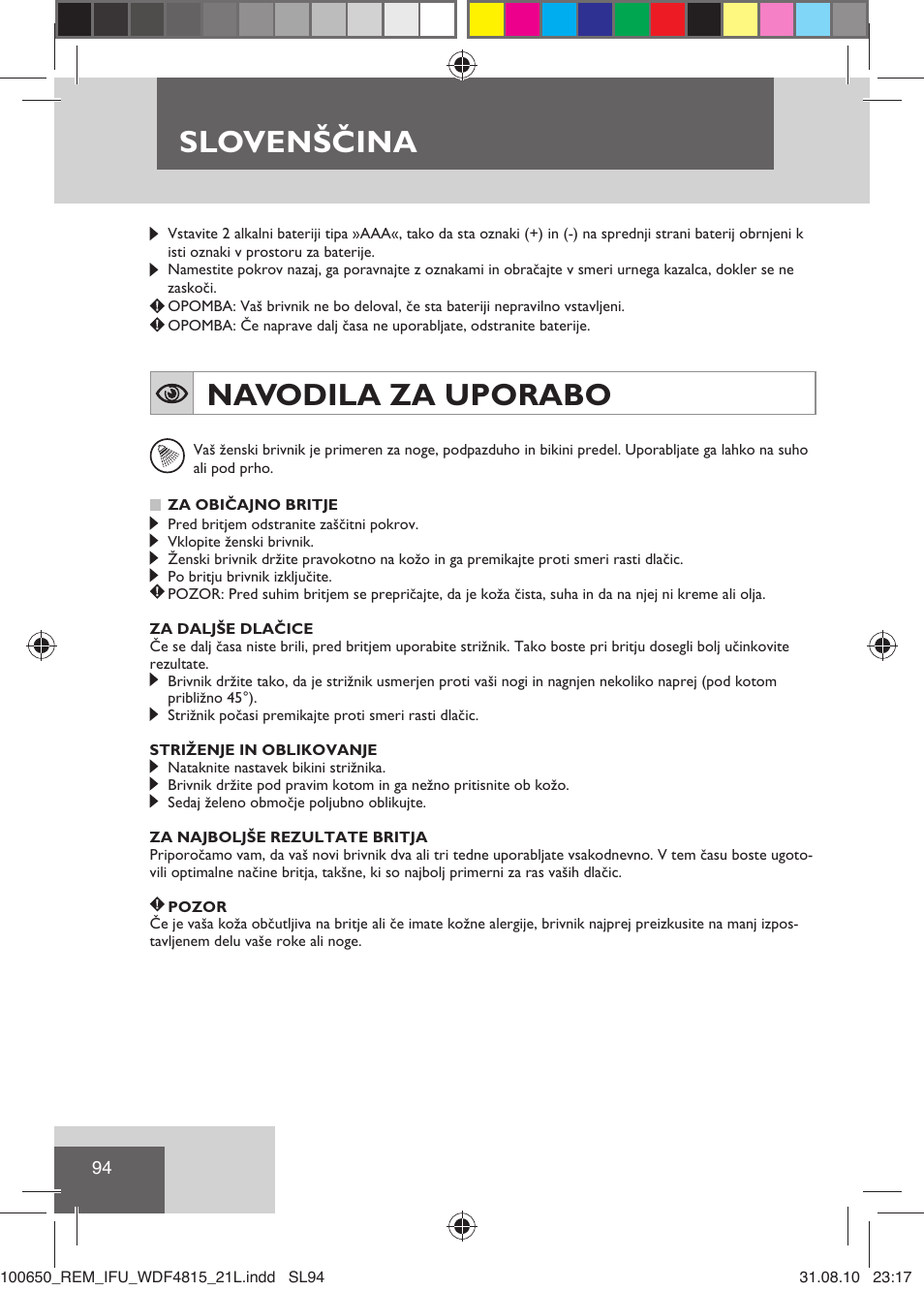 Slovenščina, Navodila za uporabo | Remington WDF4815C User Manual | Page 97 / 111