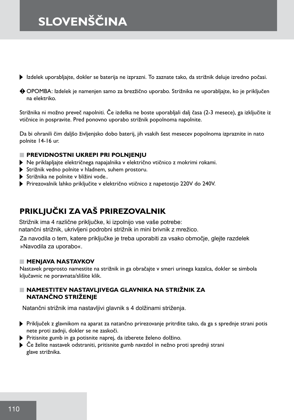 Slovenščina, Priključki za vaš prirezovalnik | Remington WPG2000 User Manual | Page 112 / 128
