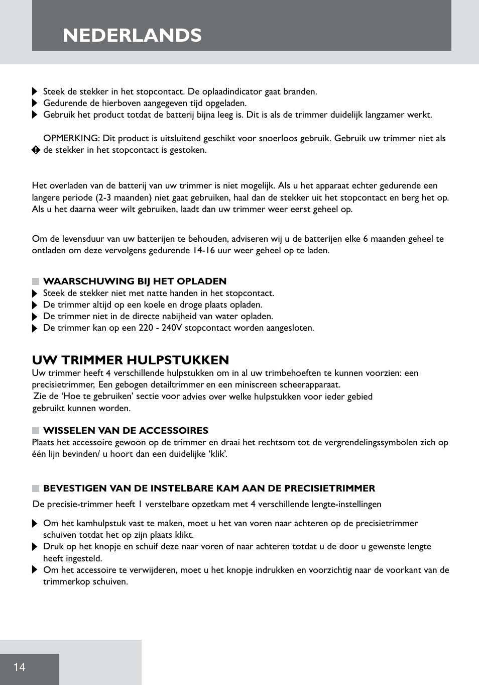 Nederlands, Uw trimmer hulpstukken | Remington WPG2000 User Manual | Page 16 / 128