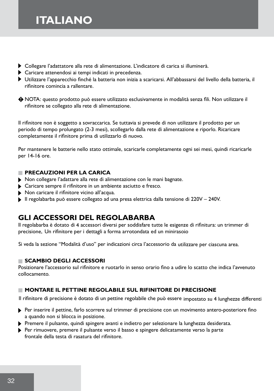 Italiano, Gli accessori del regolabarba | Remington WPG2000 User Manual | Page 34 / 128
