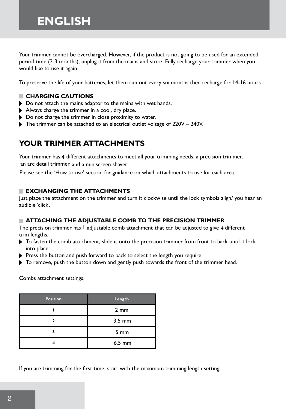 English, Your trimmer attachments | Remington WPG2000 User Manual | Page 4 / 128