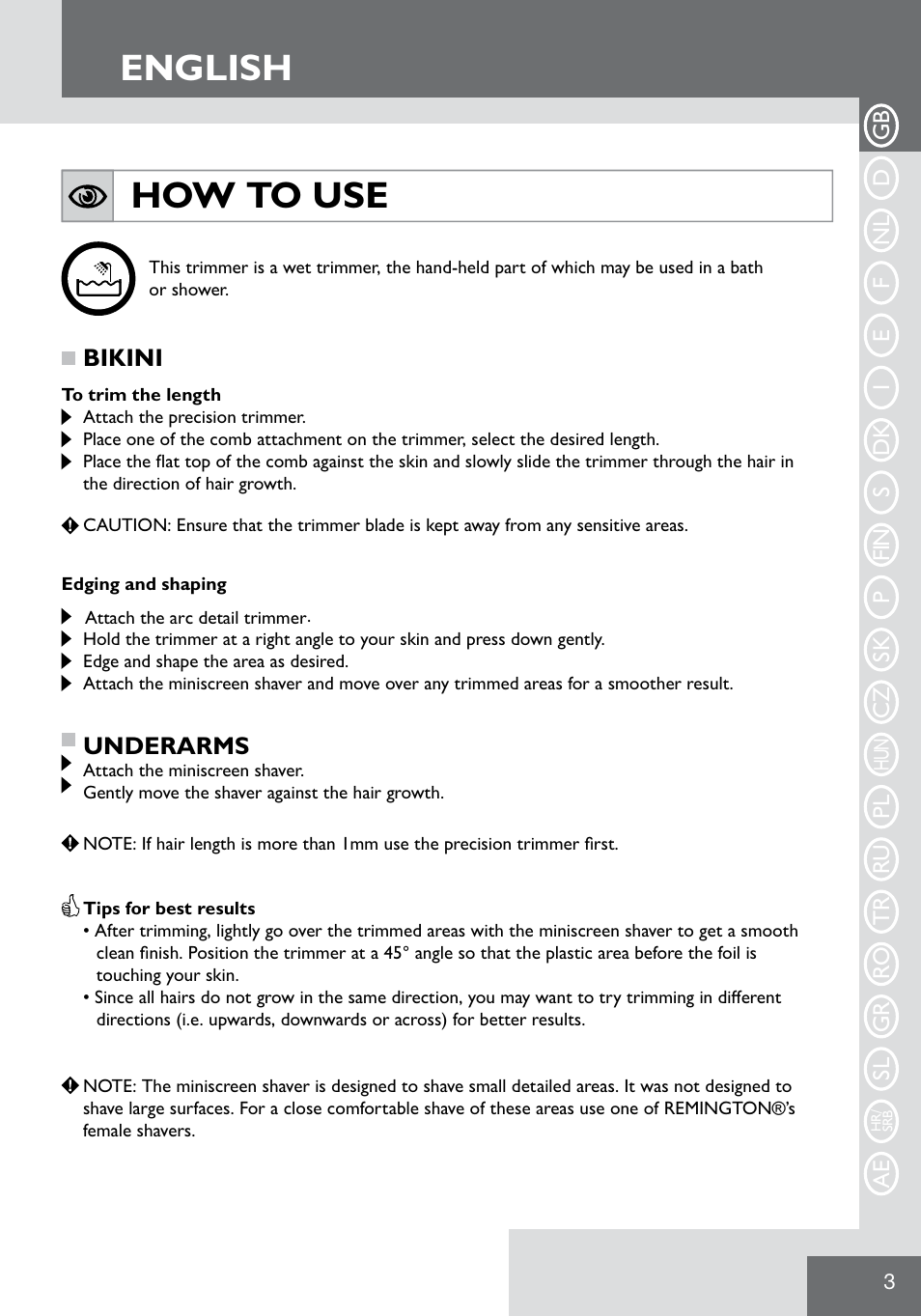 English, How to use | Remington WPG2000 User Manual | Page 5 / 128