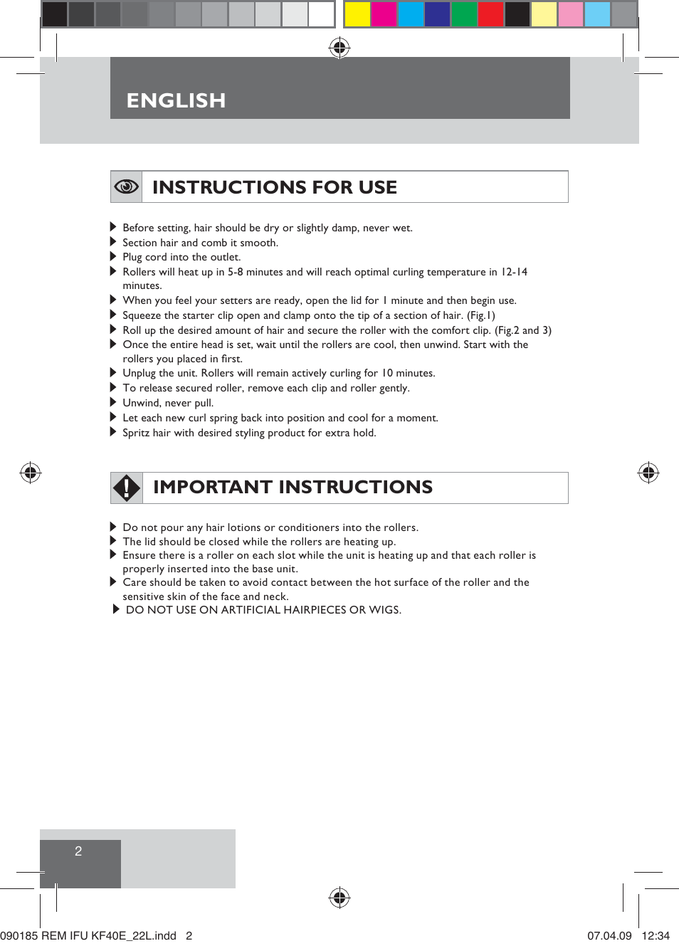 English, Instructions for use, Important instructions | Remington KF40E User Manual | Page 4 / 87