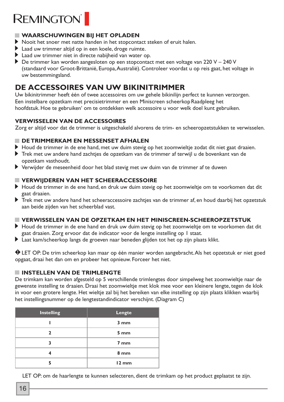 De accessoires van uw bikinitrimmer | Remington BKT3000C User Manual | Page 19 / 96