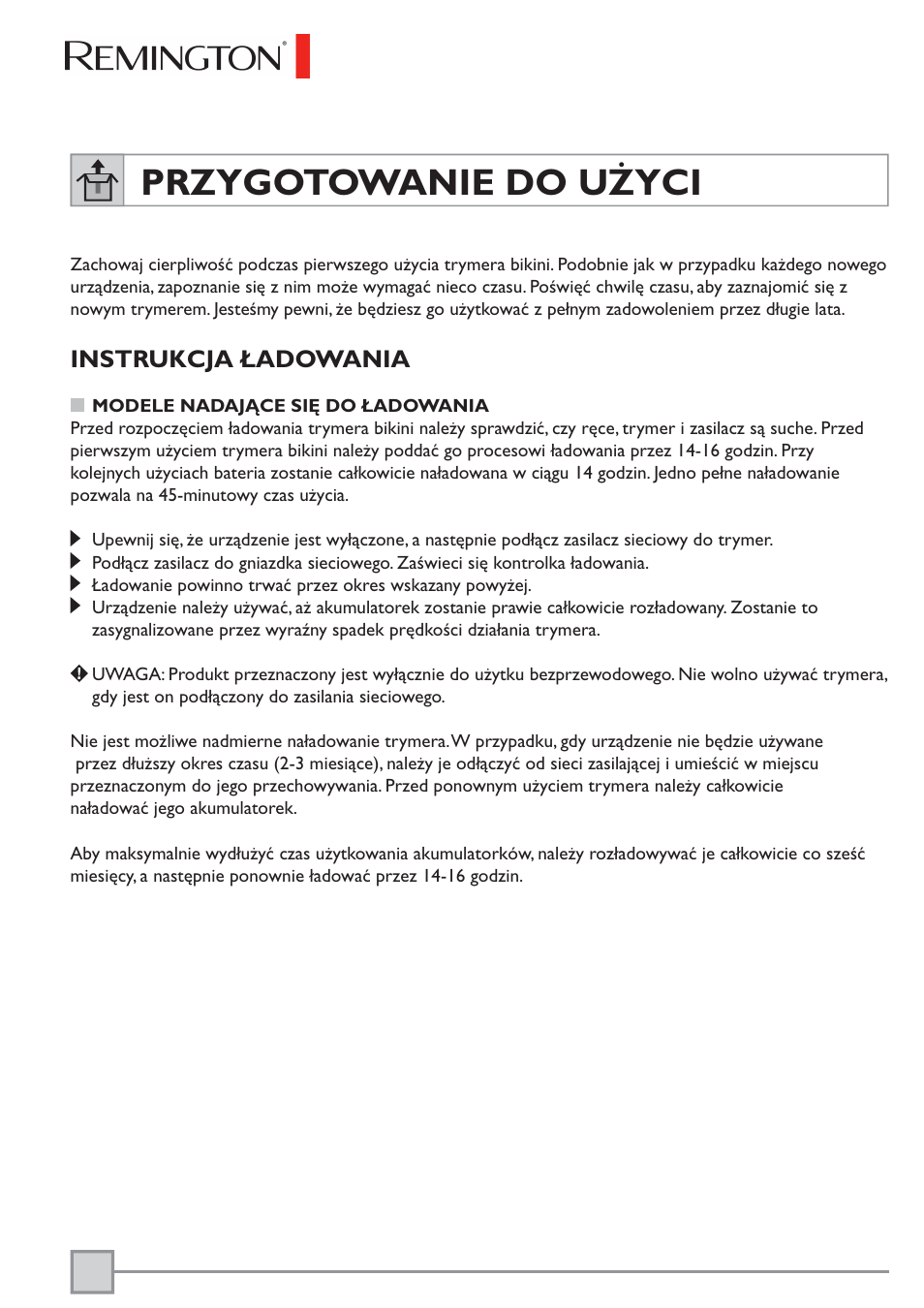 Przygotowanie do użyci, Instrukcja ładowania | Remington BKT3000C User Manual | Page 77 / 96