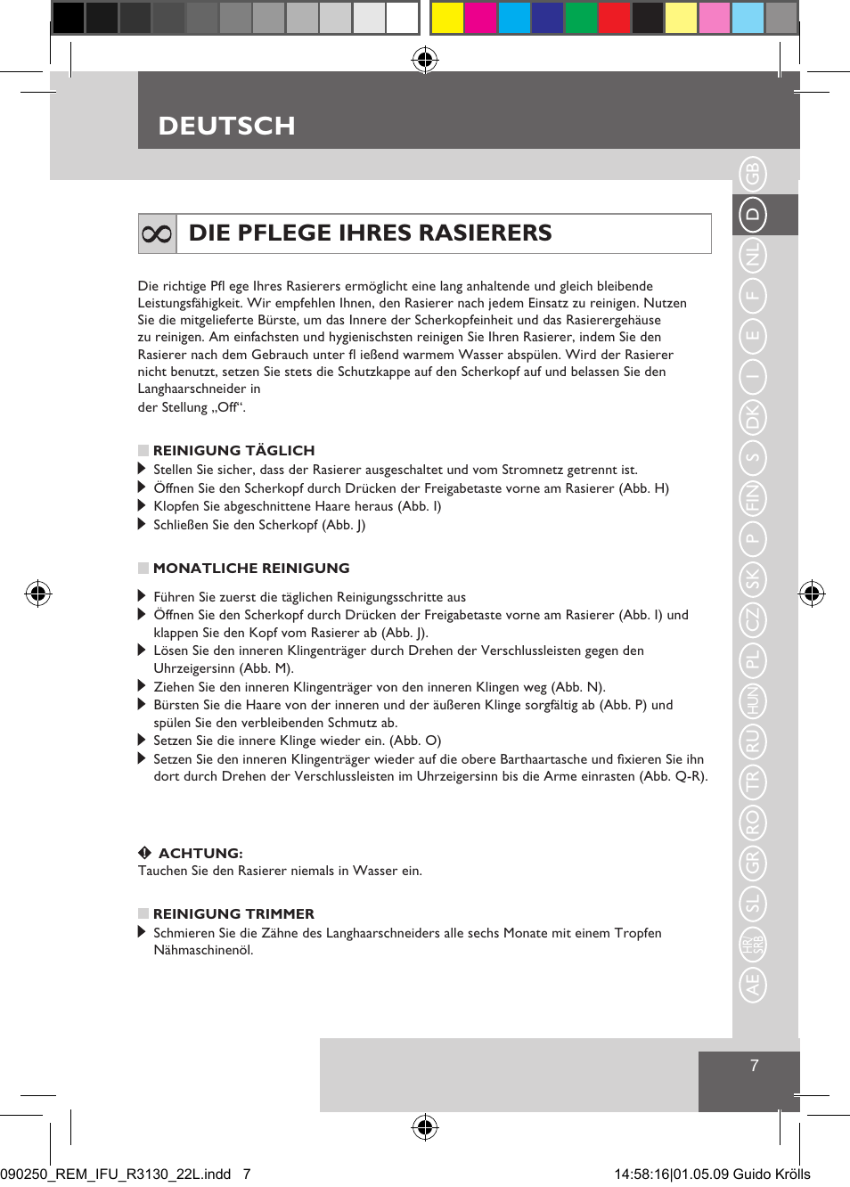 Deutsch, Die pflege ihres rasierers | Remington R3150 User Manual | Page 13 / 110