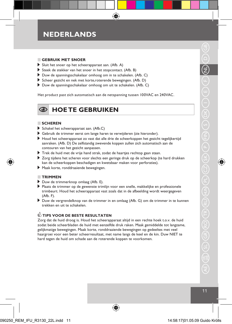 Nederlands, Hoe te gebruiken | Remington R3150 User Manual | Page 17 / 110