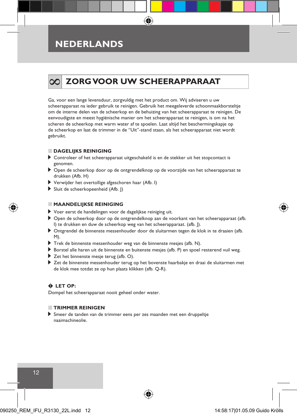 Nederlands, Zorg voor uw scheerapparaat | Remington R3150 User Manual | Page 18 / 110