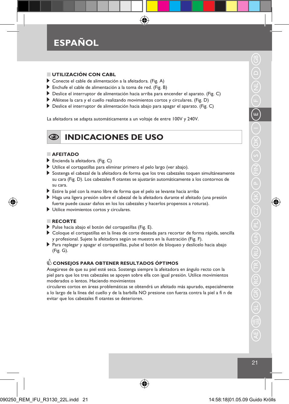 Español, Indicaciones de uso | Remington R3150 User Manual | Page 27 / 110