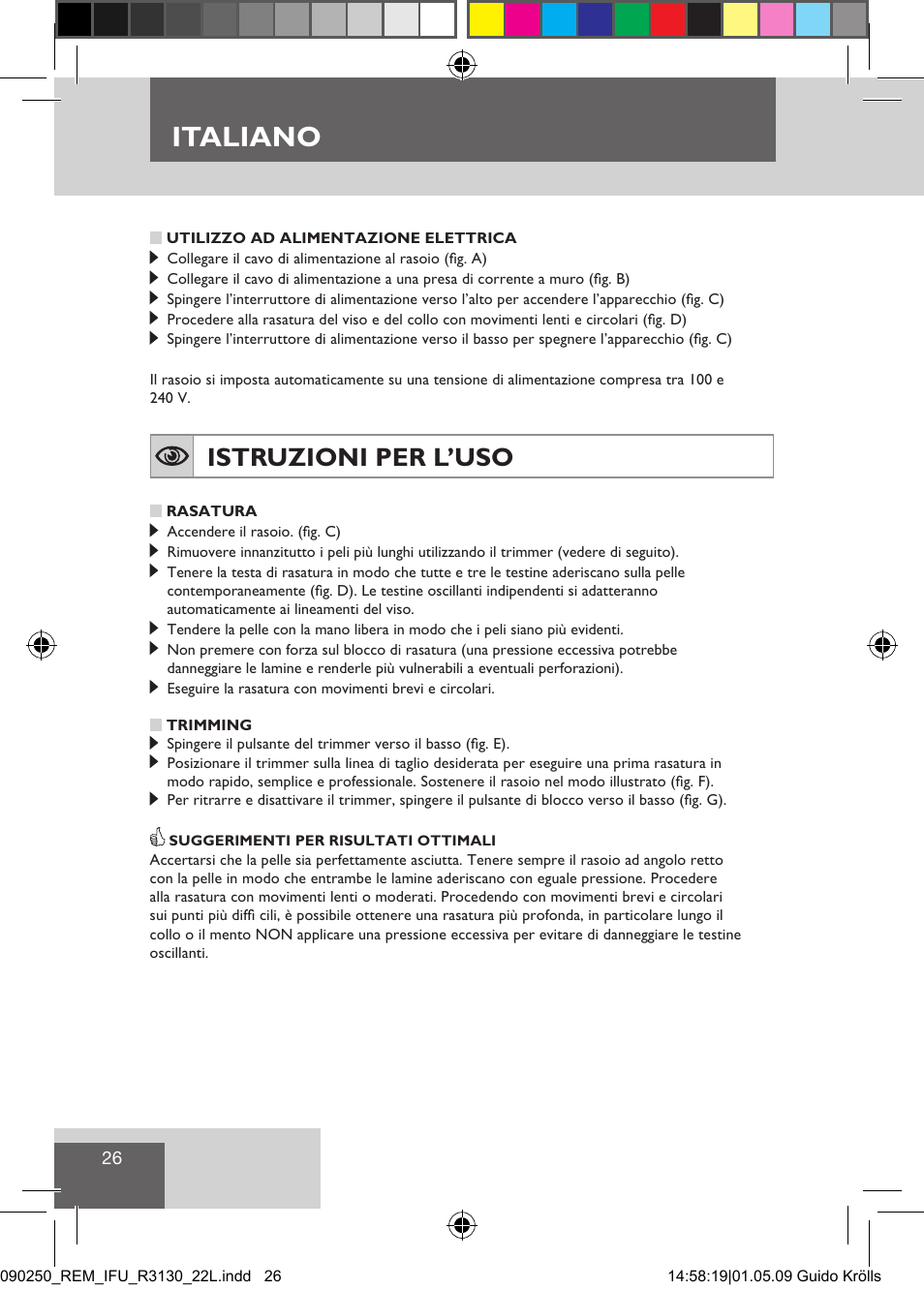 Italiano, Istruzioni per l’uso | Remington R3150 User Manual | Page 32 / 110