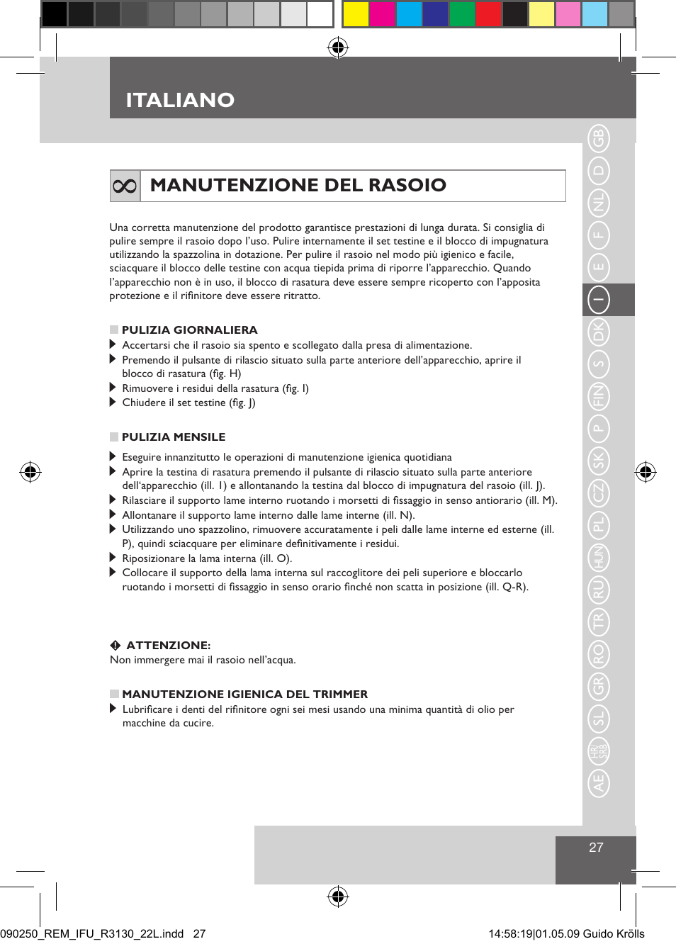 Italiano, Manutenzione del rasoio | Remington R3150 User Manual | Page 33 / 110