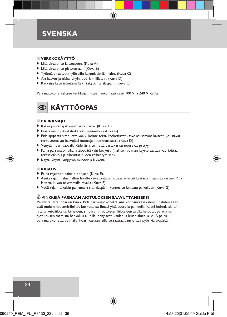 Svenska, Käyttöopas | Remington R3150 User Manual | Page 42 / 110