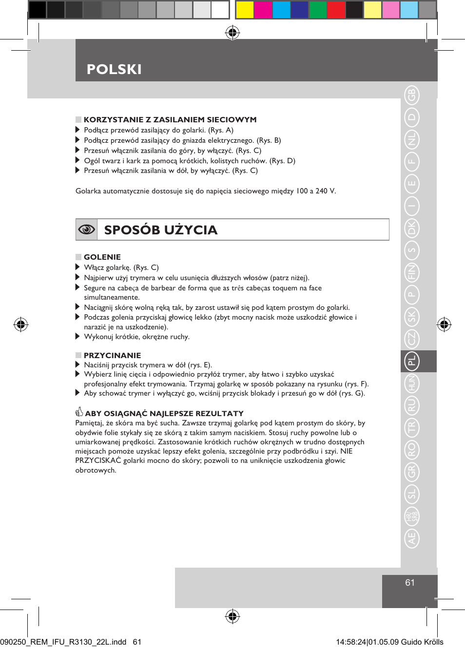 Polski, Sposób użycia | Remington R3150 User Manual | Page 67 / 110