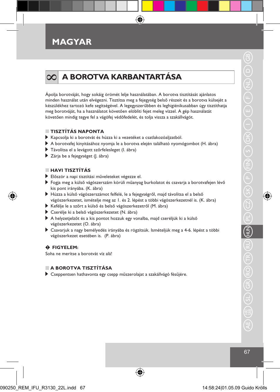 Magyar, A borotva karbantartása | Remington R3150 User Manual | Page 73 / 110