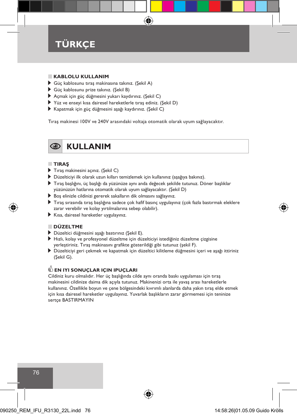 Türkçe, Kullanim | Remington R3150 User Manual | Page 82 / 110
