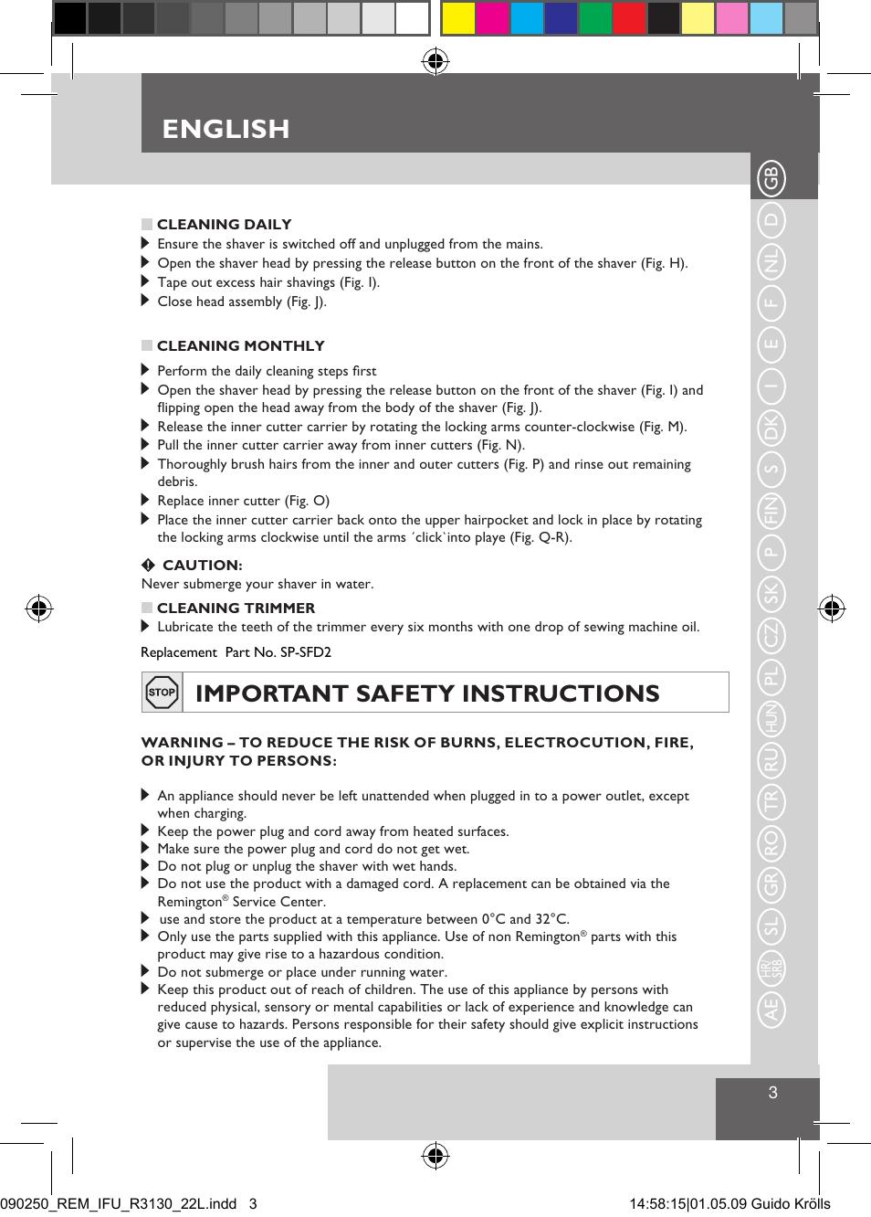 English, Important safety instructions | Remington R3150 User Manual | Page 9 / 110