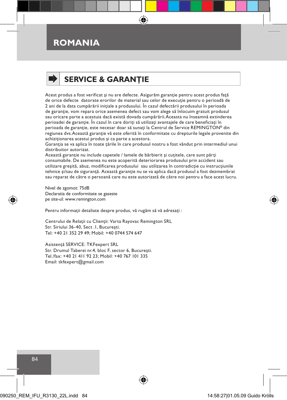 Romania, Service & garanţie | Remington R3150 User Manual | Page 90 / 110