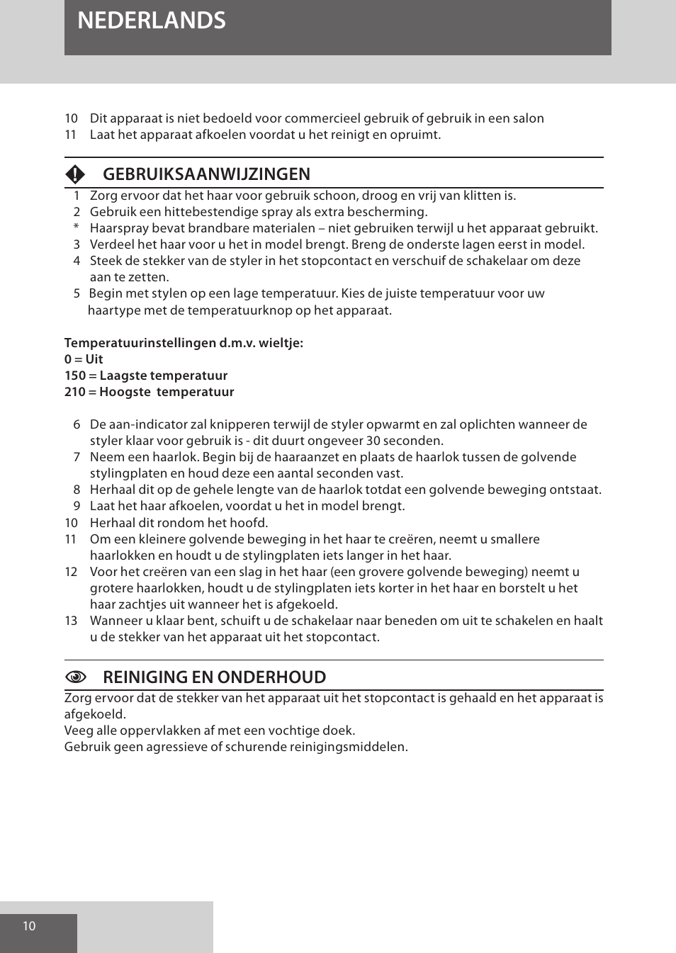 Nederlands, Fgebruiksaanwijzingen, Creiniging en onderhoud | Remington S6280 User Manual | Page 10 / 72